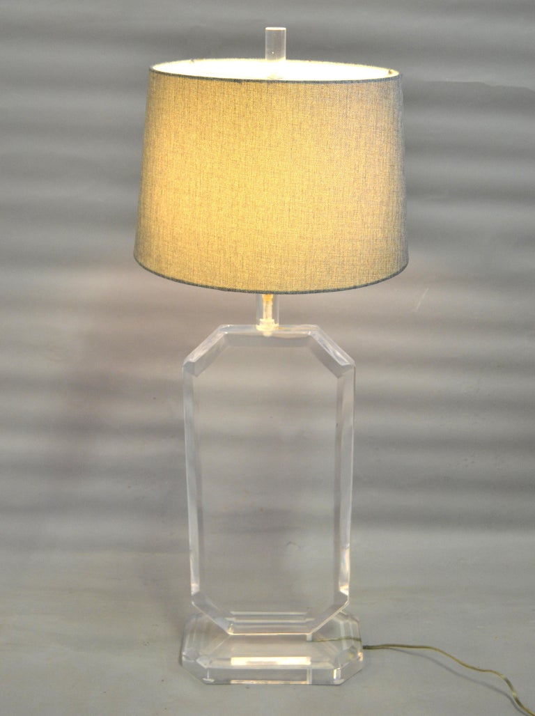 Massive MidCentury Modern Flat Beveled Lucite Table Lamp For Sale at