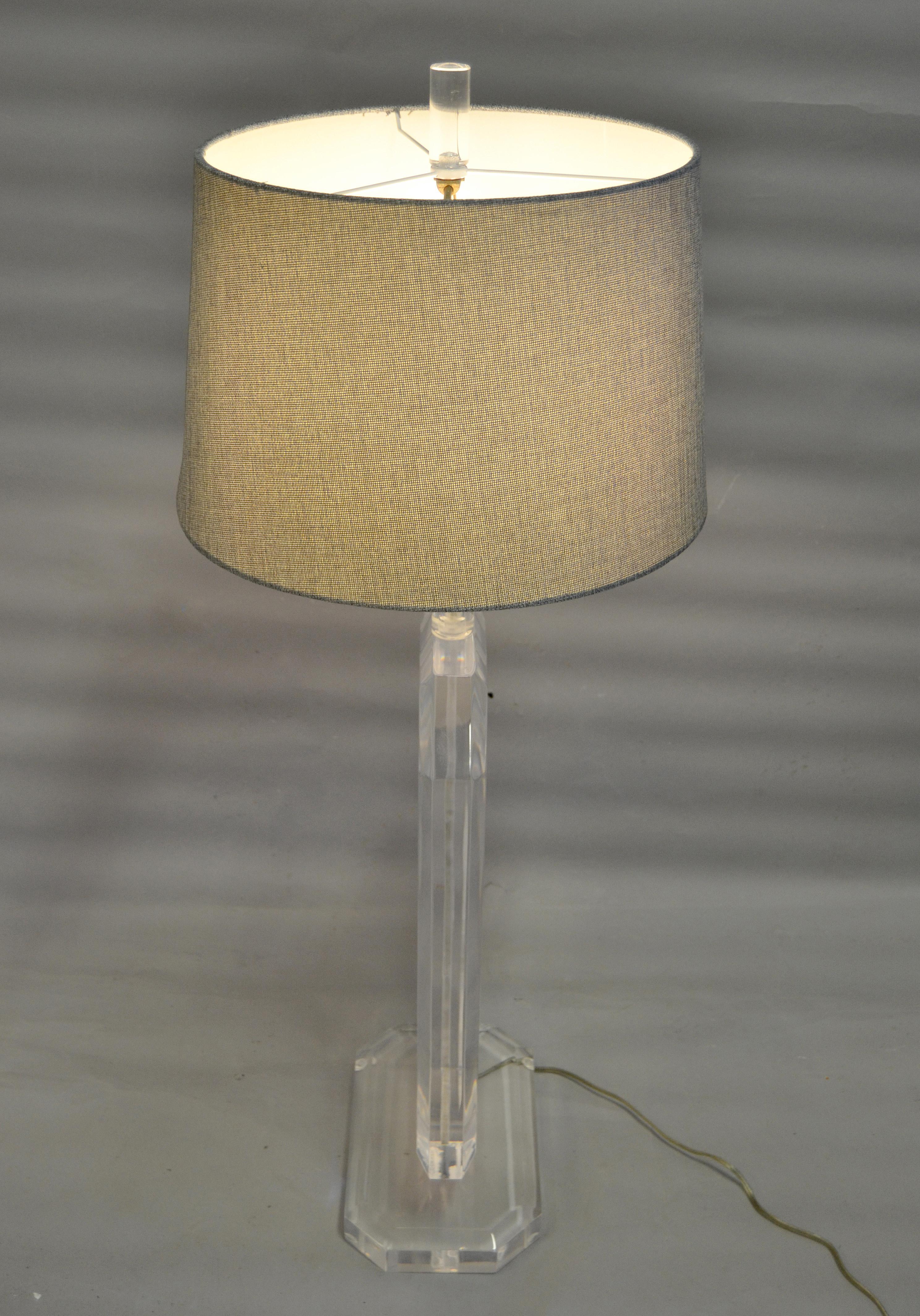 20th Century Massive Mid-Century Modern Flat Beveled Lucite Table Lamp For Sale