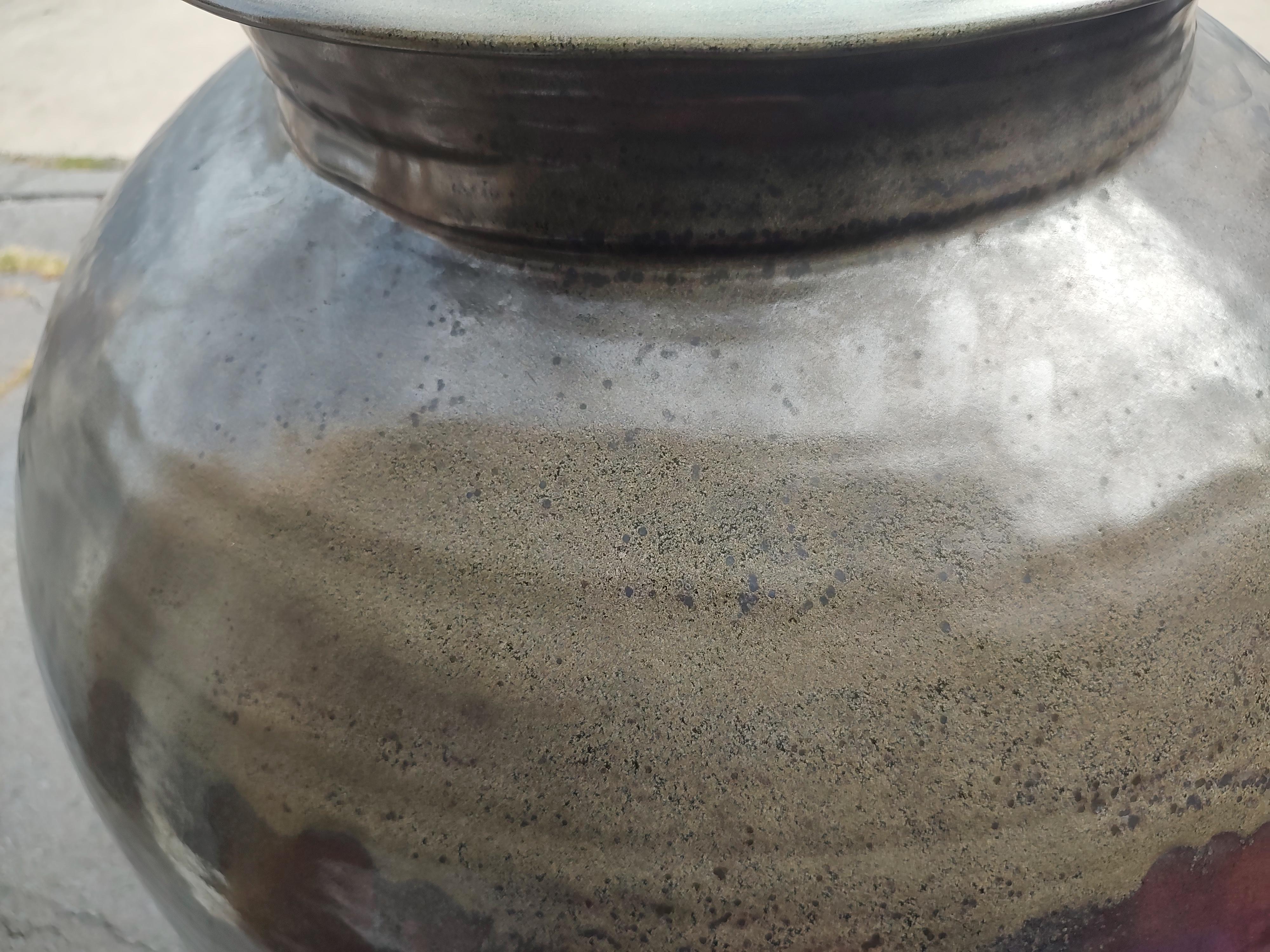 Massive Mid Century Modern Sculptural Hand Thrown Drip Glaze Vase - Urn For Sale 7
