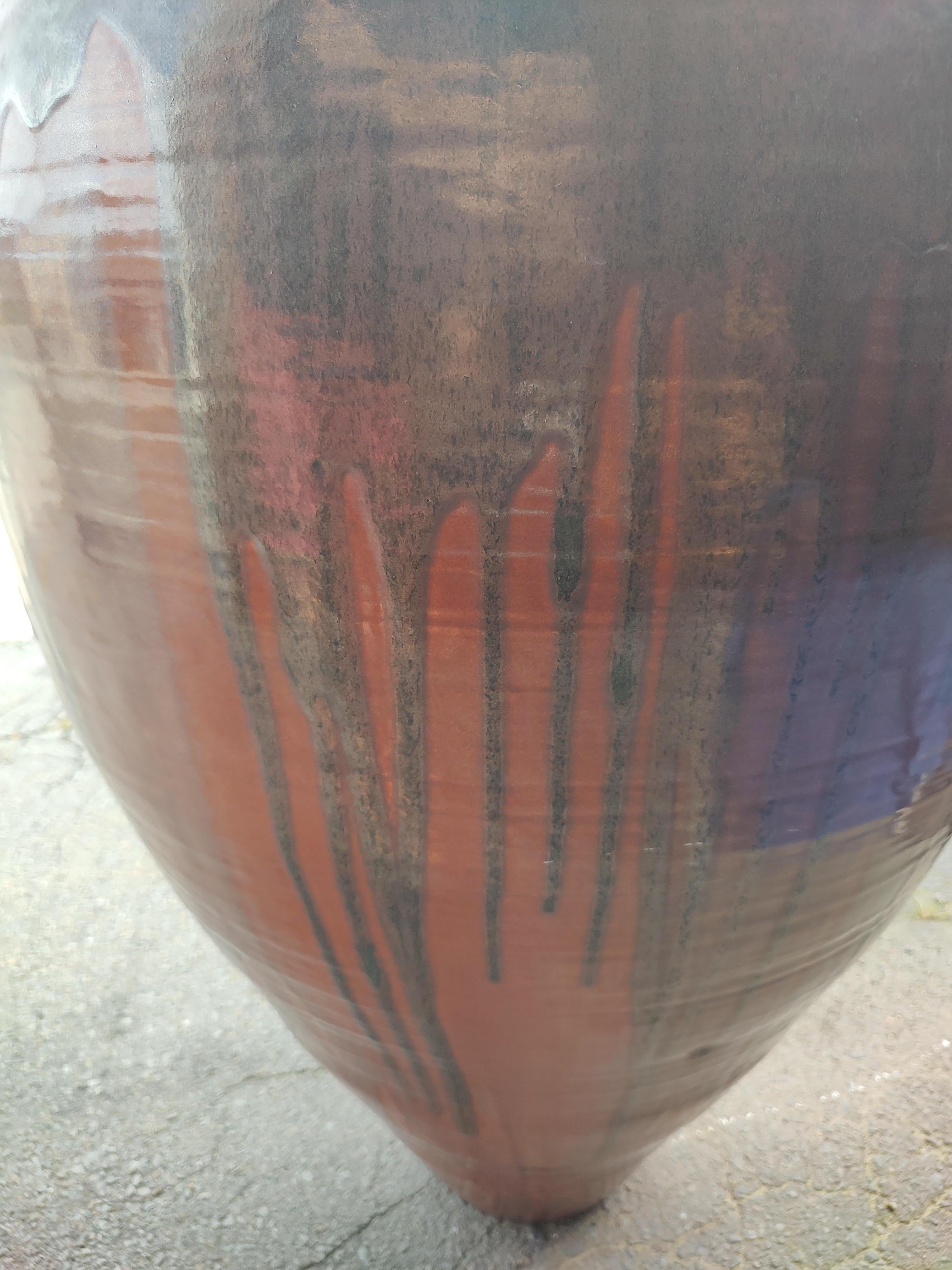 Massive Mid Century Modern Sculptural Hand Thrown Drip Glaze Vase - Urn For Sale 8
