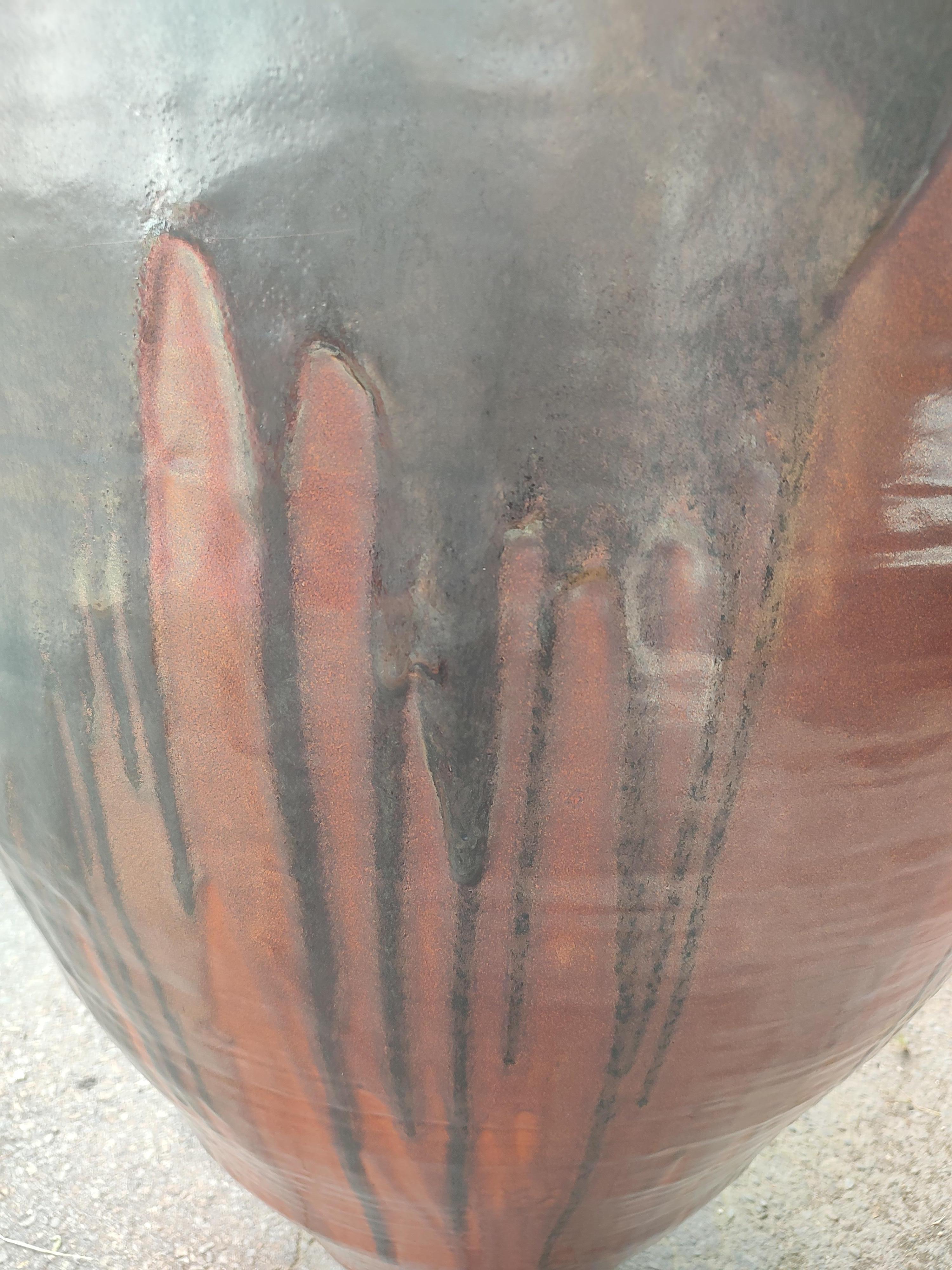 Massive Skulpturale Mid-Century-Modern-Vase mit handgedrehter Tropfglasur - Urne im Angebot 9