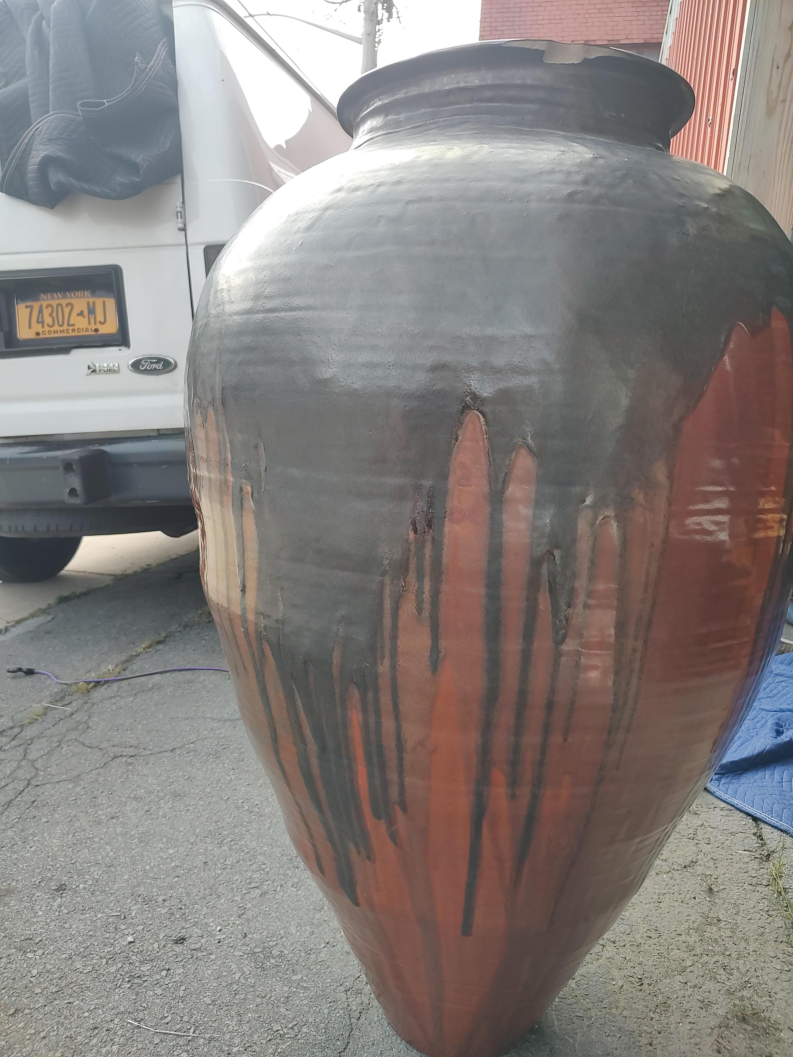 Massive Mid Century Modern Sculptural Hand Thrown Drip Glaze Vase - Urn For Sale 10