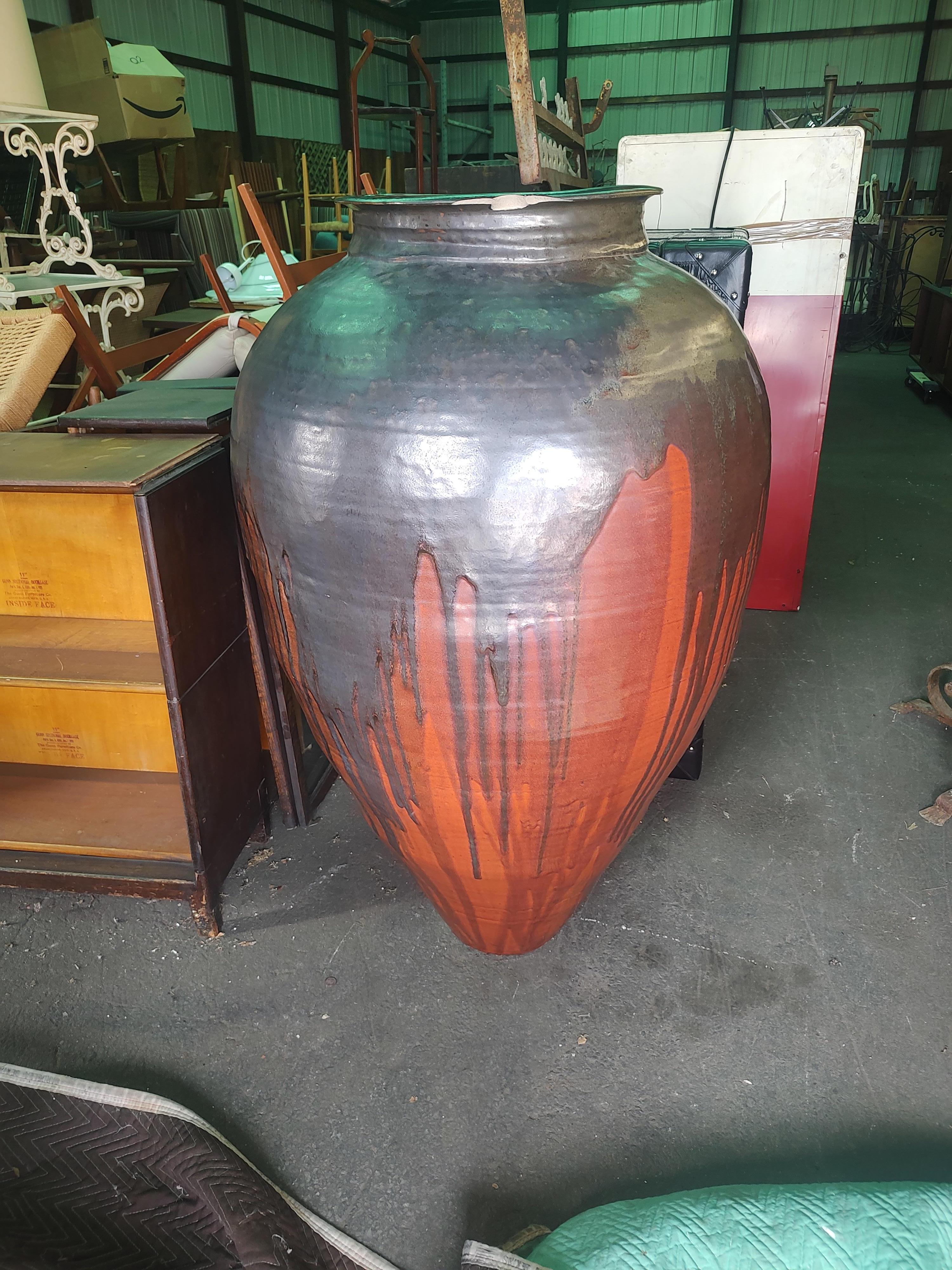 Massive Mid Century Modern Sculptural Hand Thrown Drip Glaze Vase - Urn For Sale 2