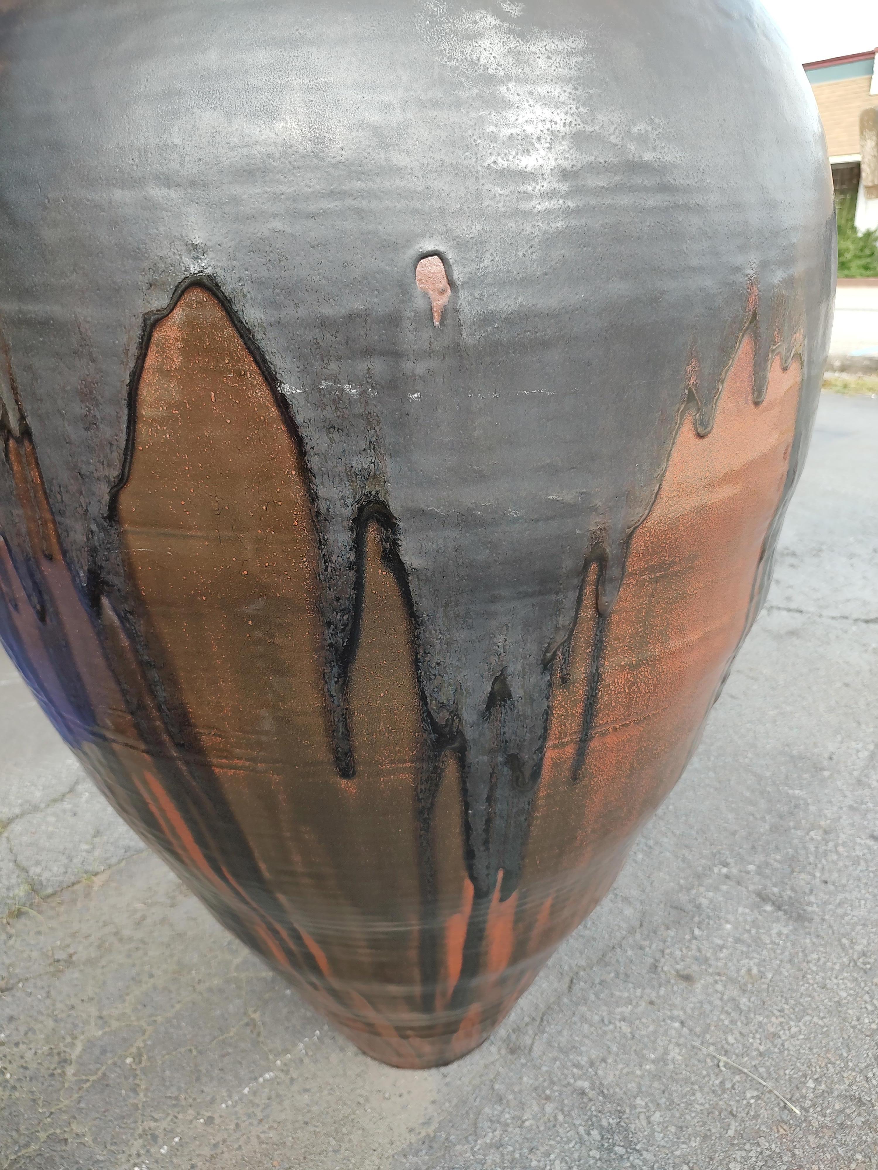 Massive Mid Century Modern Sculptural Hand Thrown Drip Glaze Vase - Urn For Sale 5