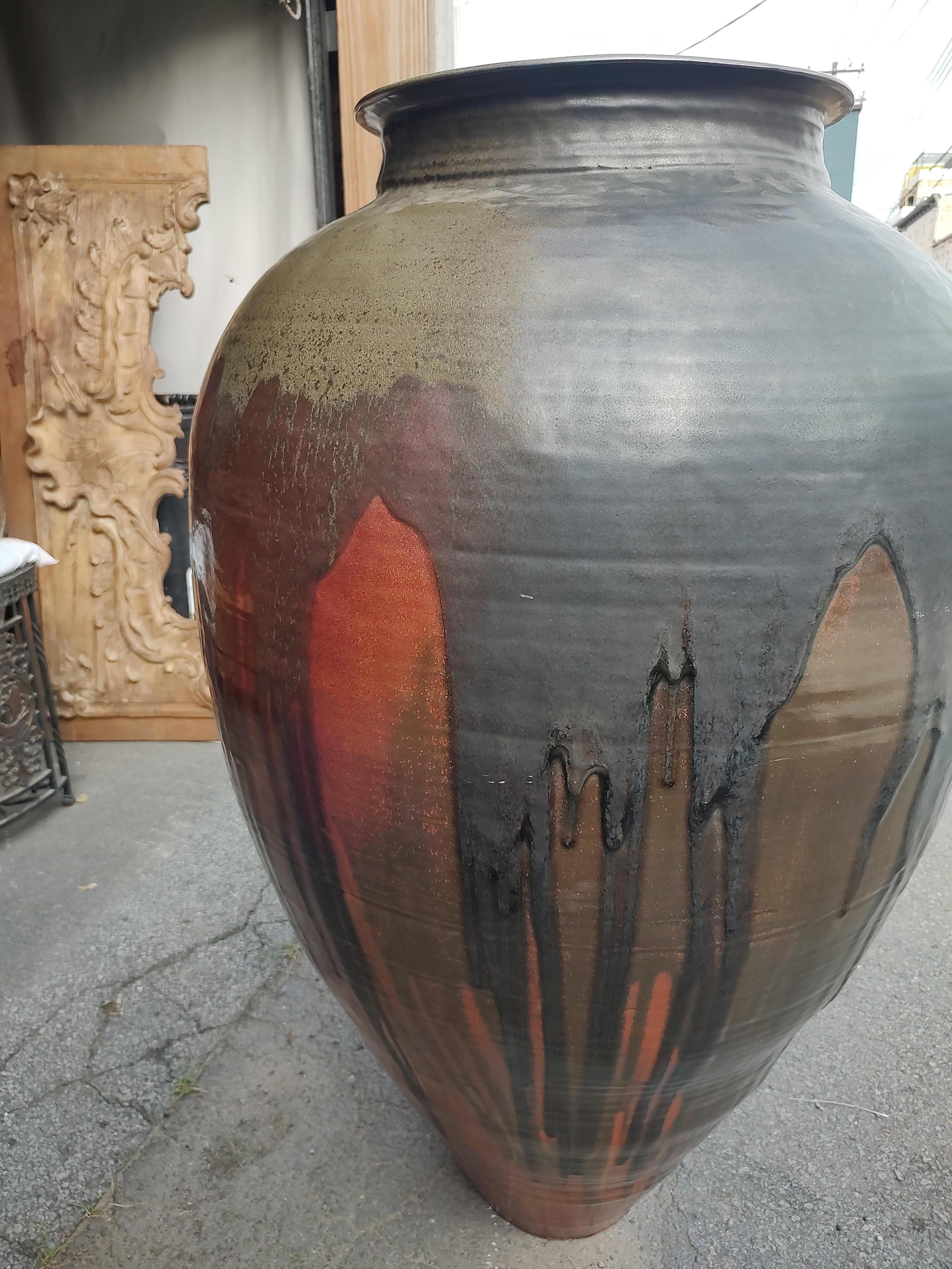 Massive Mid Century Modern Sculptural Hand Thrown Drip Glaze Vase - Urn For Sale 6