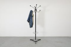 Massive Mid-Century Tubular Steel Coat Tree and Umbrella Stand with Drip Tray