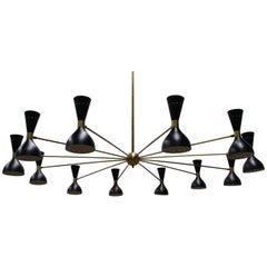 Massive Midcentury Design Italian Chandelier:: 1950s Stilnovo Black Gold