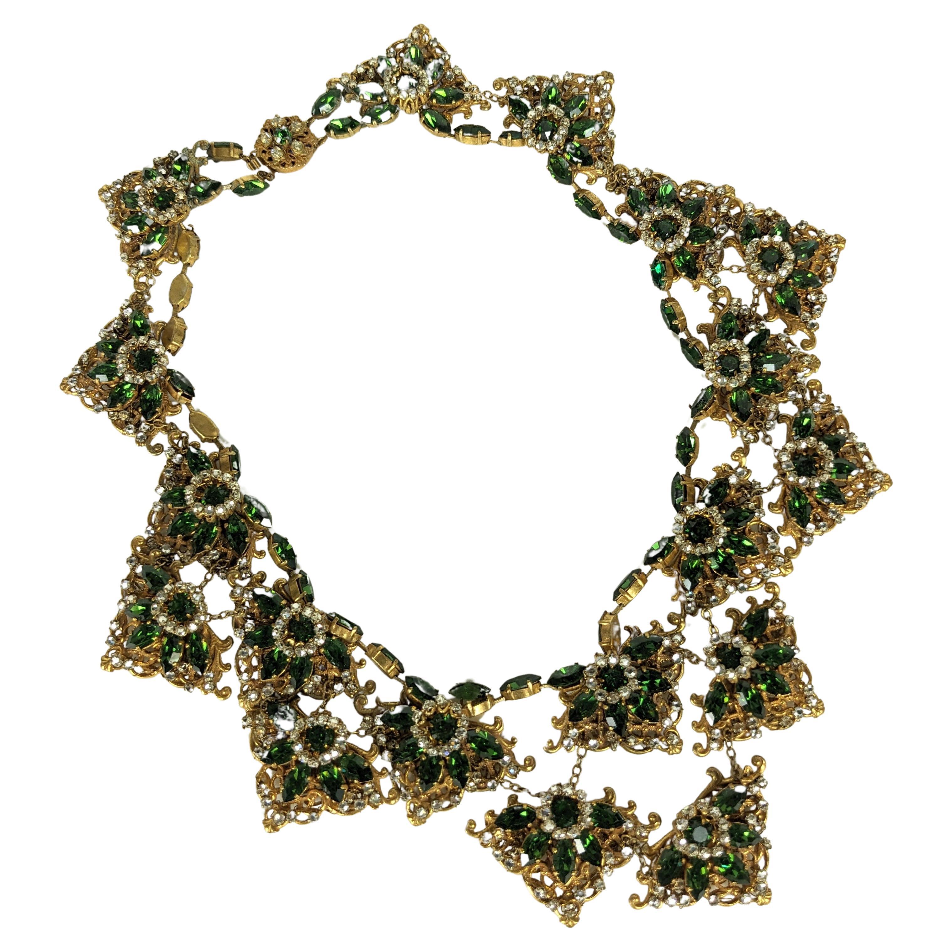 Massive Miriam Haskell Bib of Olivine and Crystal Rose Montees For Sale