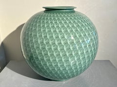 Massive Modern Korean Celadon "Thousand Cranes" Moon Jar, 21st Century, Korea