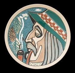 Massive Modernist Hand Painted Ceramic Charger, Unsigned, Mid-20th Century