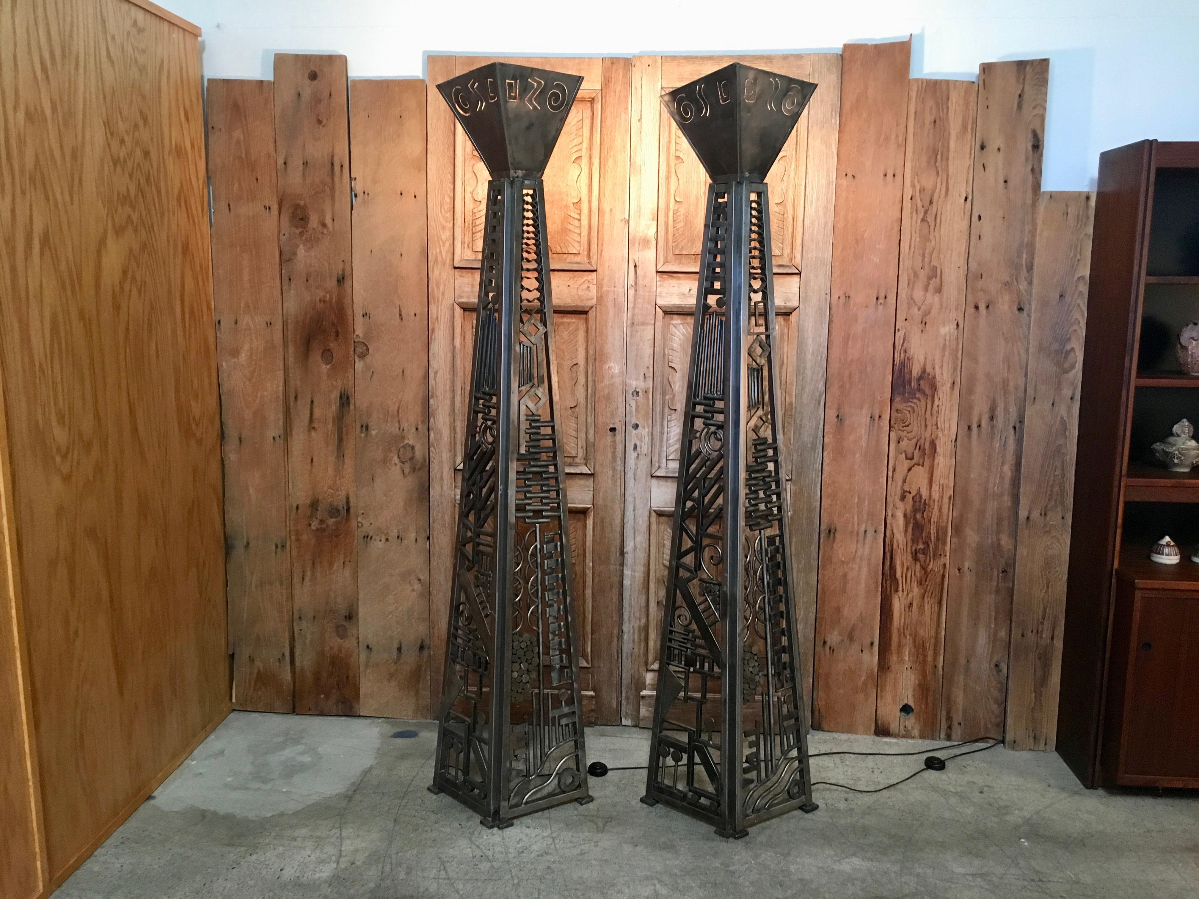 Massive Modernist Steel Torchere a Pair 1