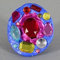 Massive MOSCHINO Oval Lavender Jewelled Foil Papier-Mâché Ring