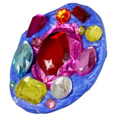 Massive MOSCHINO Oval Lavender Jewelled Foil Papier-Mâché Ring