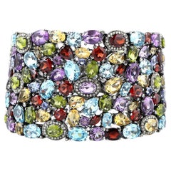 Retro Massive Multicolor Natural Gemstones And Diamonds Bracelet 68 Carats Total