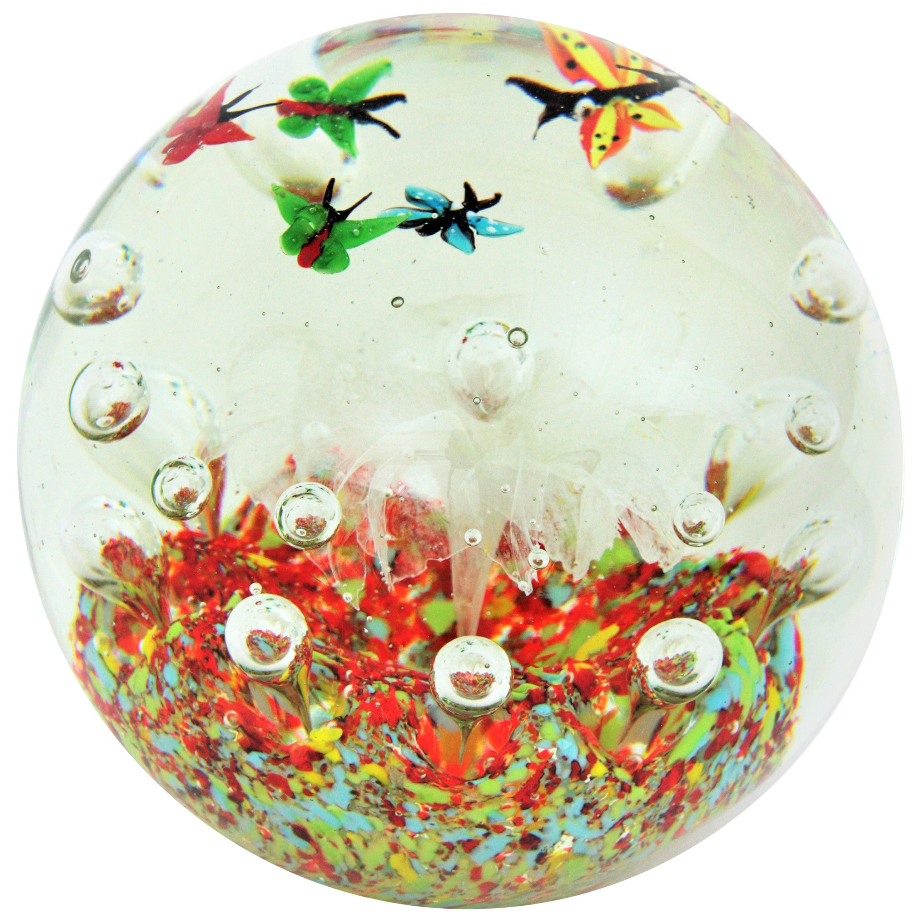 Vintage Glass Ball Paperweights with Controlled Bubble Inclusions For