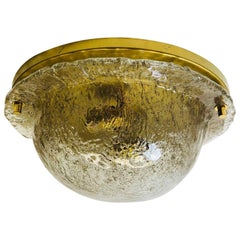 Massive Murano Glass and Brass Textured Hillebrand Flush Mount, Midcentury