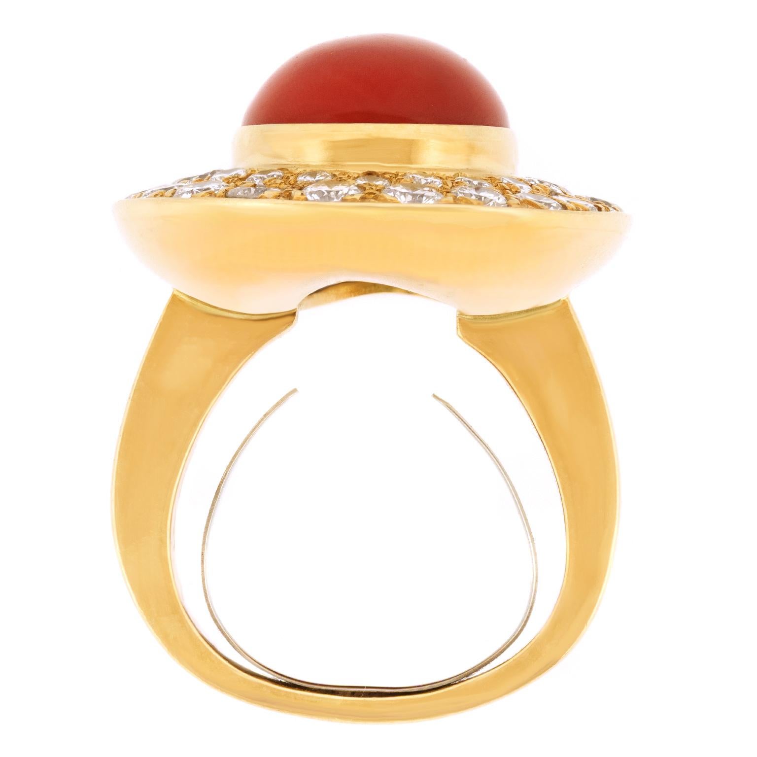 Massive Natural Coral and Diamond Ring For Sale 2