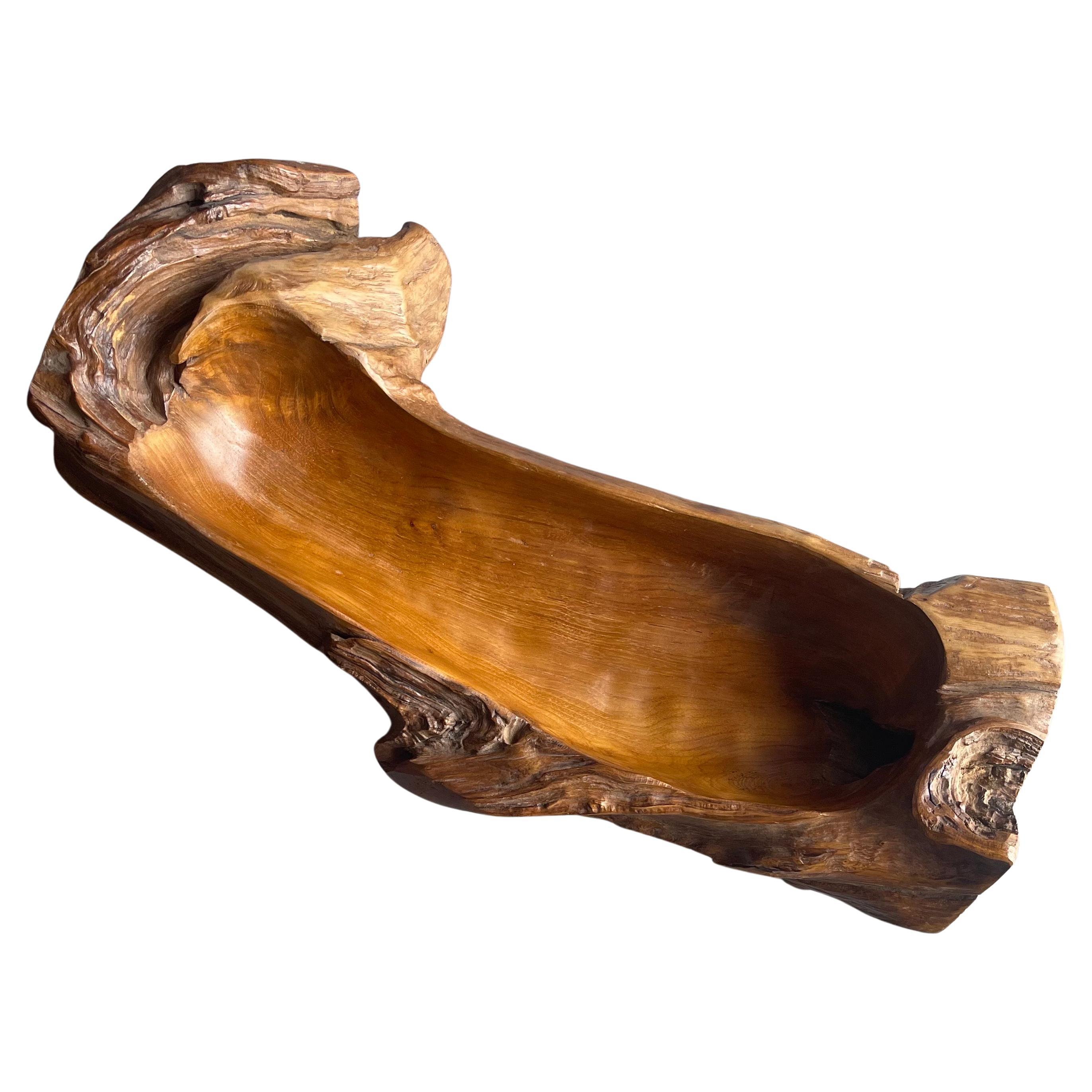 Massive Natural Freeform Teak Bowl For Sale