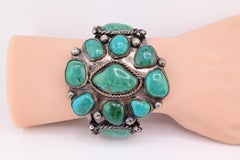 Manchette massif bracelet Navajo en argent sterling et turquoise