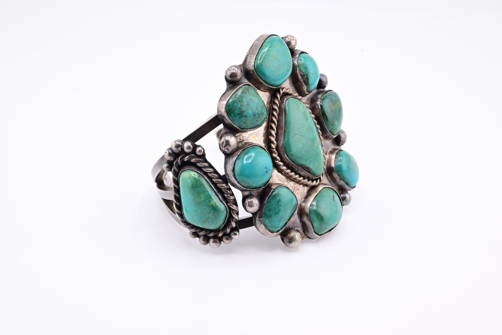 Massive Navajo Sterling Silver Turquoise Bracelet Cuff 1