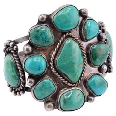 Massive Navajo Sterling Silver Turquoise Bracelet Cuff