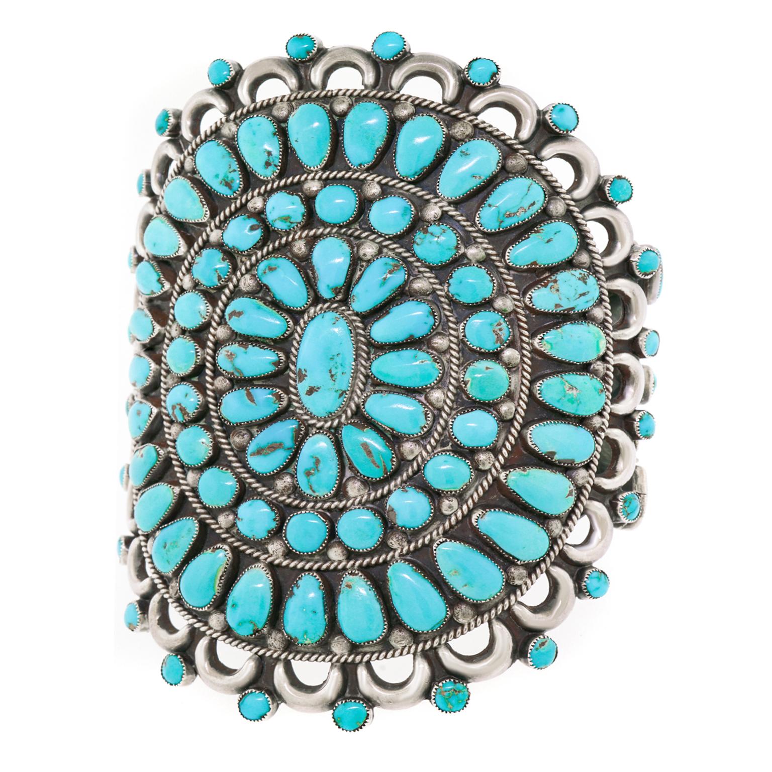 Massive Navajo Turquoise-Set Sterling Cuff Bracelet 4