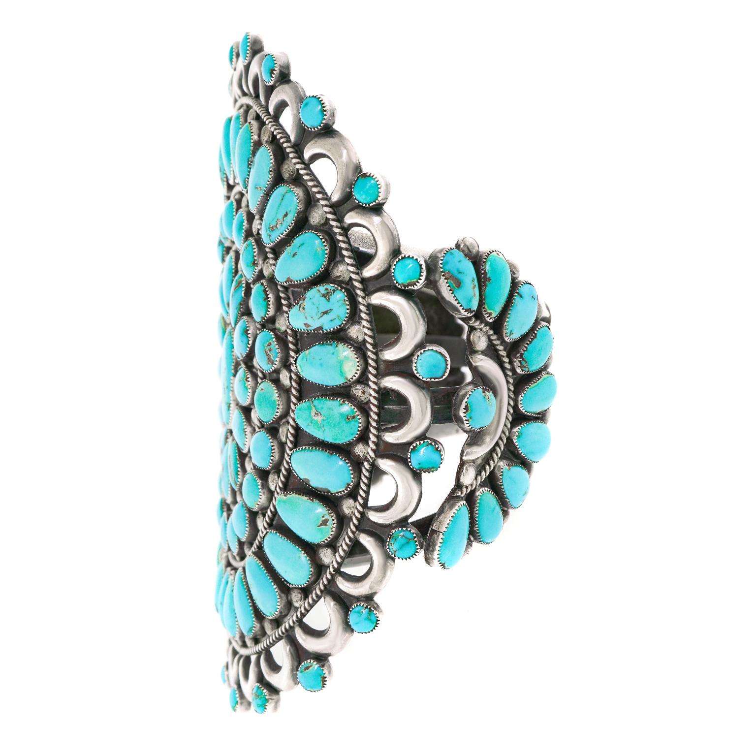 Native American Massive Navajo Turquoise-Set Sterling Cuff Bracelet