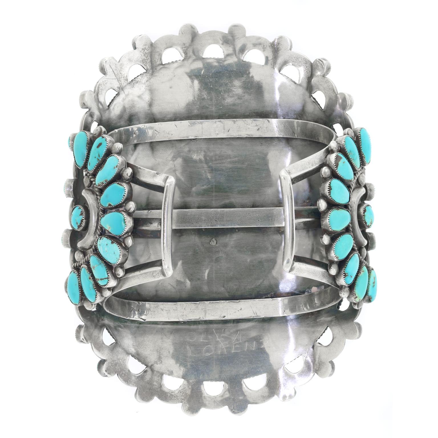 Massive Navajo Turquoise-Set Sterling Cuff Bracelet In Excellent Condition In Litchfield, CT
