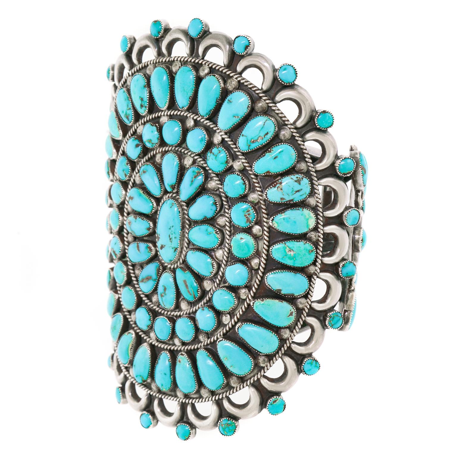 Massive Navajo Turquoise-Set Sterling Cuff Bracelet 3