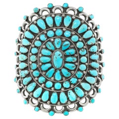 Vintage Massive Navajo Turquoise-Set Sterling Cuff Bracelet