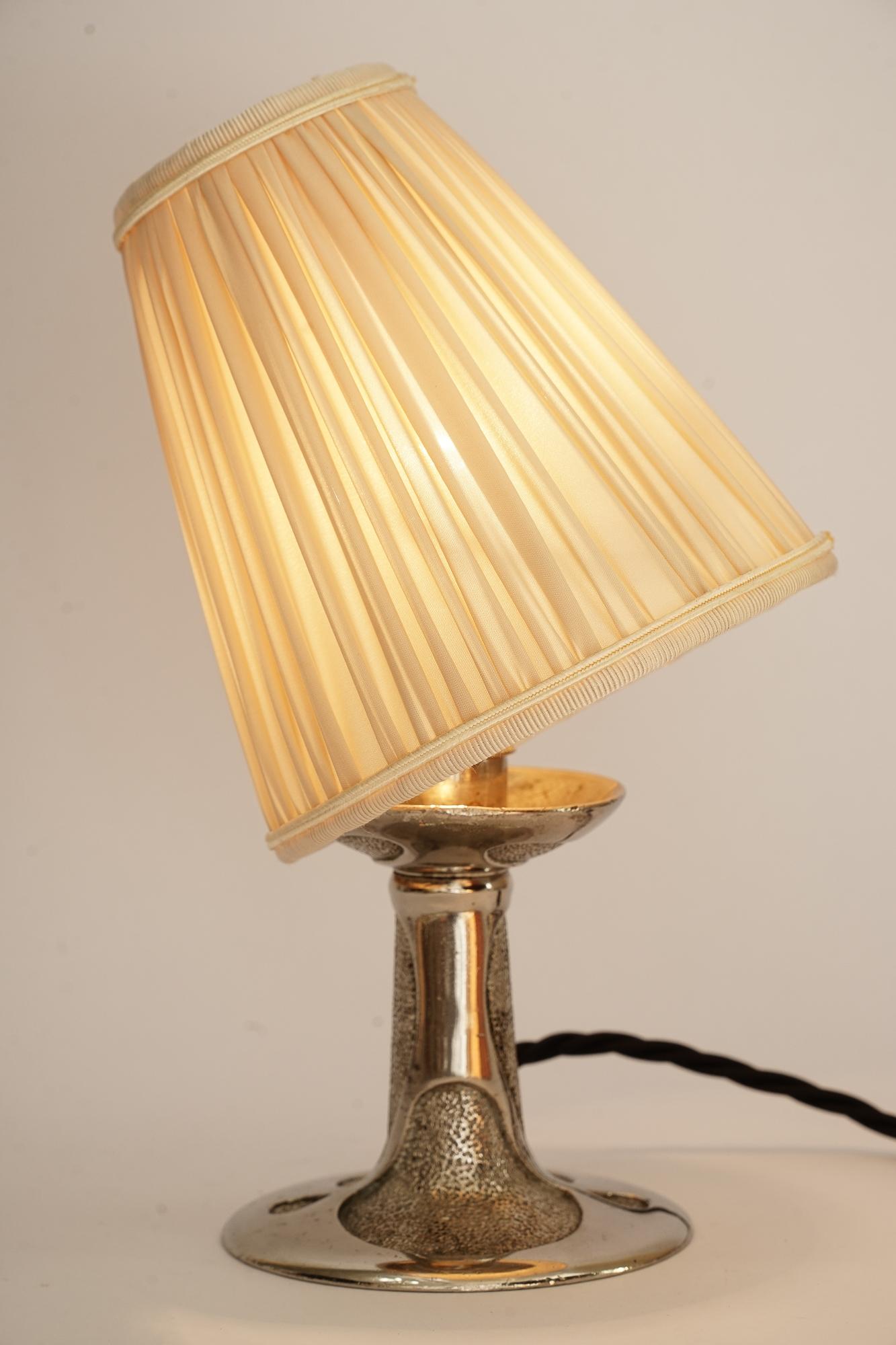 Massive Nickel Art Deco Table Lamp Vienna Around 1920 with Fabric Shade 4