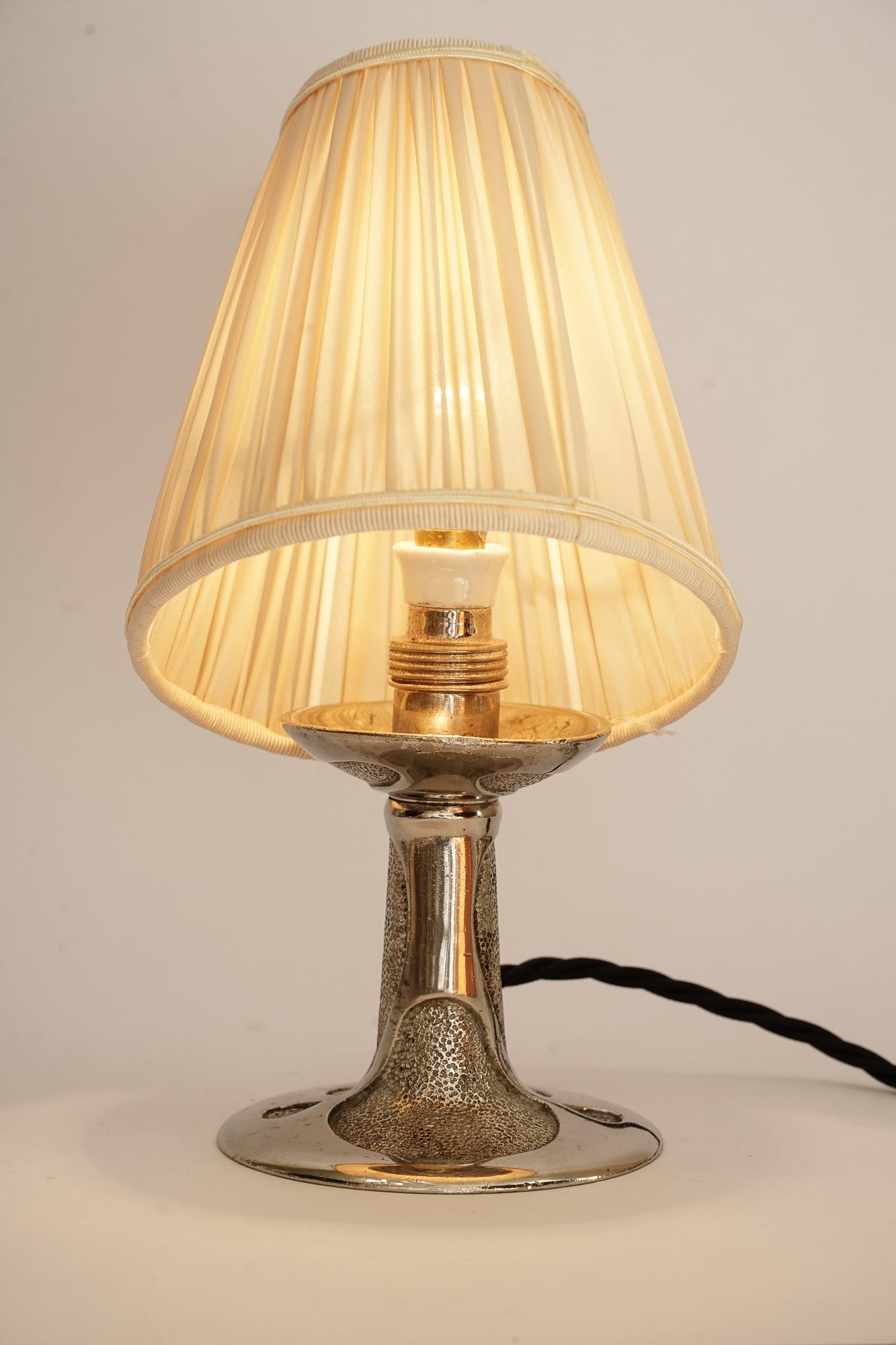 Massive Nickel Art Deco Table Lamp Vienna Around 1920 with Fabric Shade 5