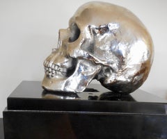 Massive Nickeled Resin Skull Signed Y.D., Belgium, 1989
