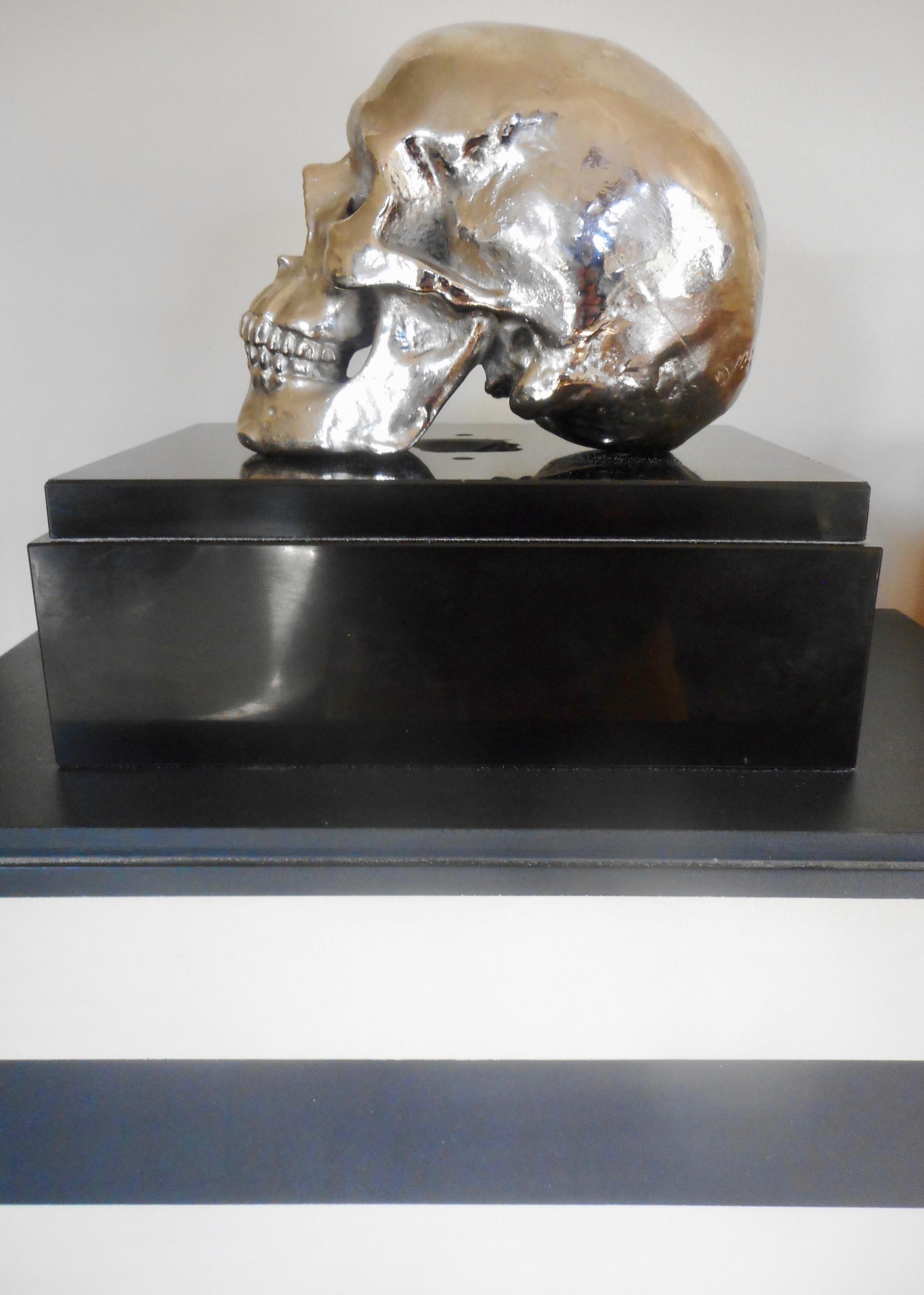 Massive Nickeled Resin Skull Signed Y.D., Belgium, 1989 For Sale 2