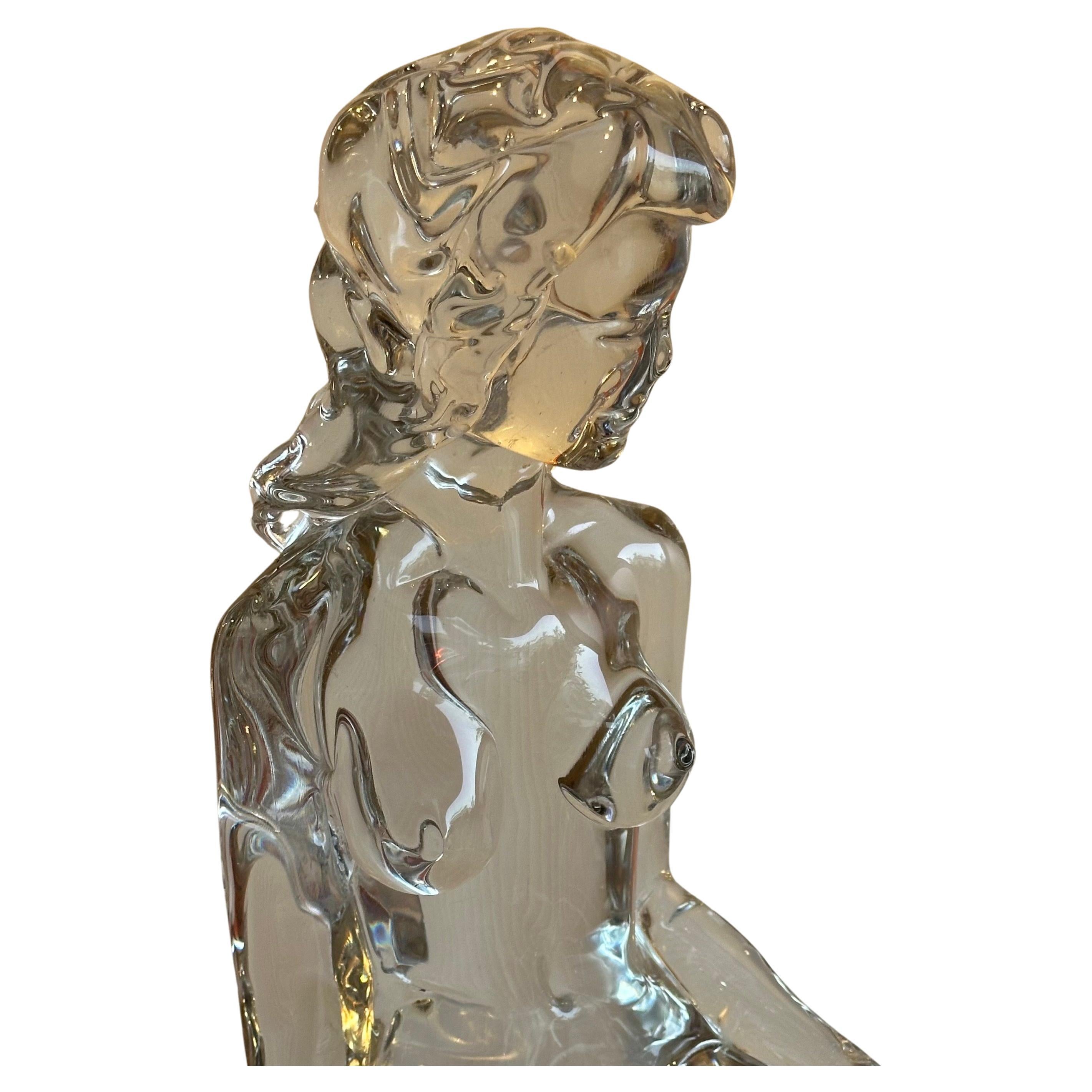Massive nude art glass sculpture of a young woman by Loredano Rosin for Murano Glass, circa 1970s.  The sculpture is crafted in the unique style of Rosin and has exceptional detail.  The piece is in very good vintage condition with no chips or