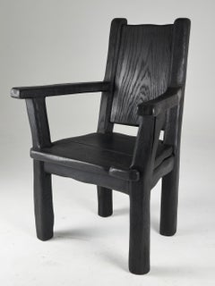 Massiver Sessel aus Eichenholz, rustikal, schwarz gebrannt, für Generationen langlebig