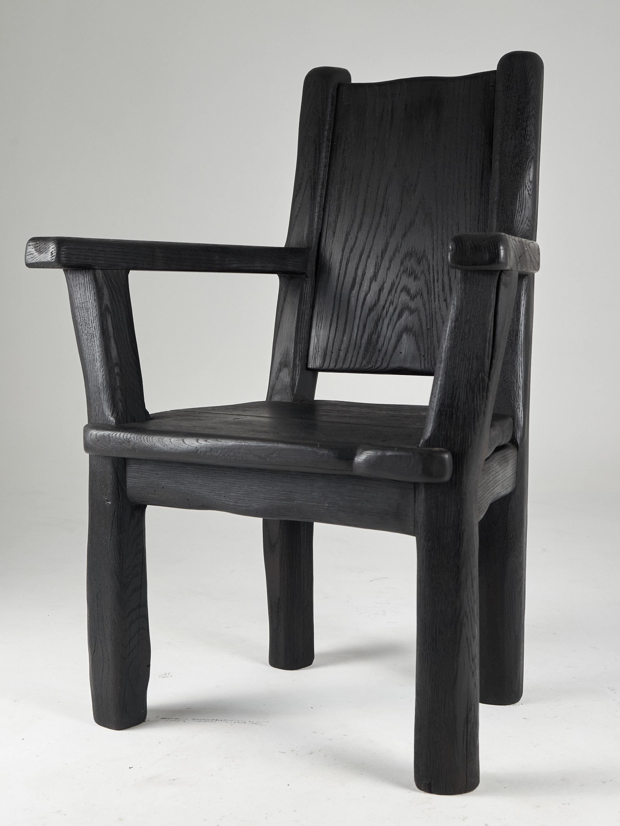 Croatian Massive Oak Armchair, Rustic, Burnt Black, For Generations to Last For Sale