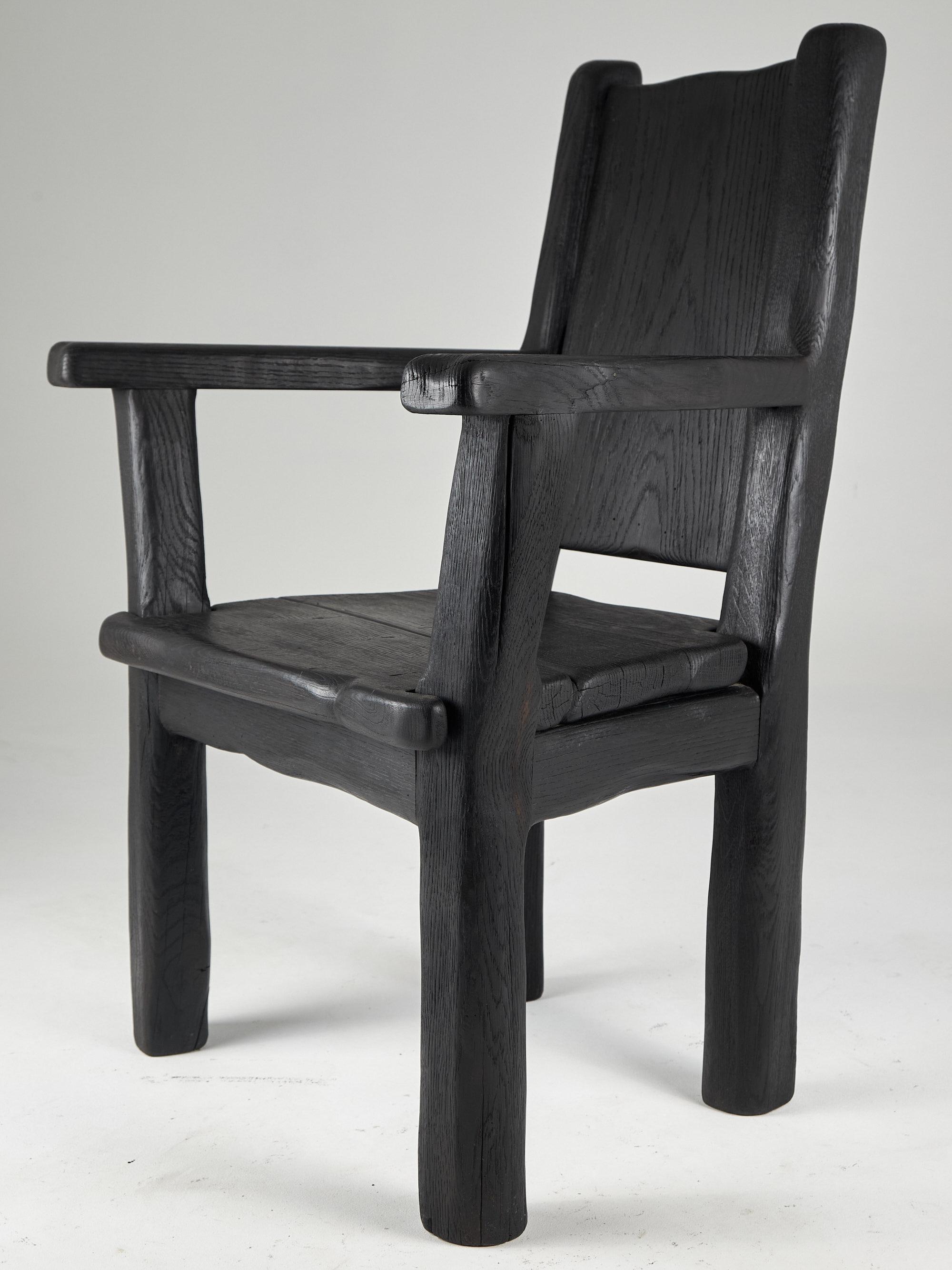 Hand-Crafted Massive Oak Armchair, Rustic, Burnt Black, For Generations to Last For Sale