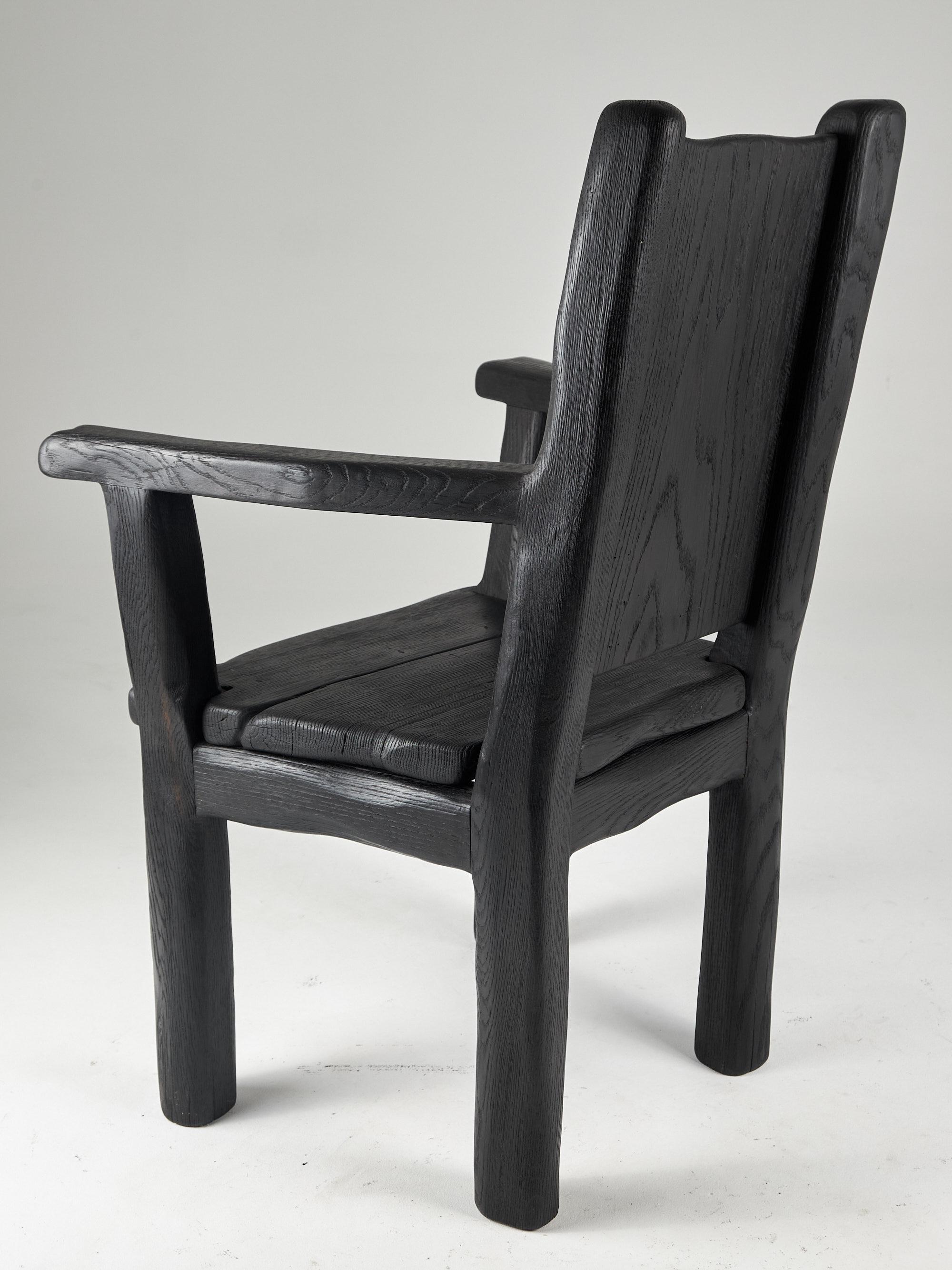 Contemporary Massive Oak Armchair, Rustic, Burnt Black, For Generations to Last For Sale