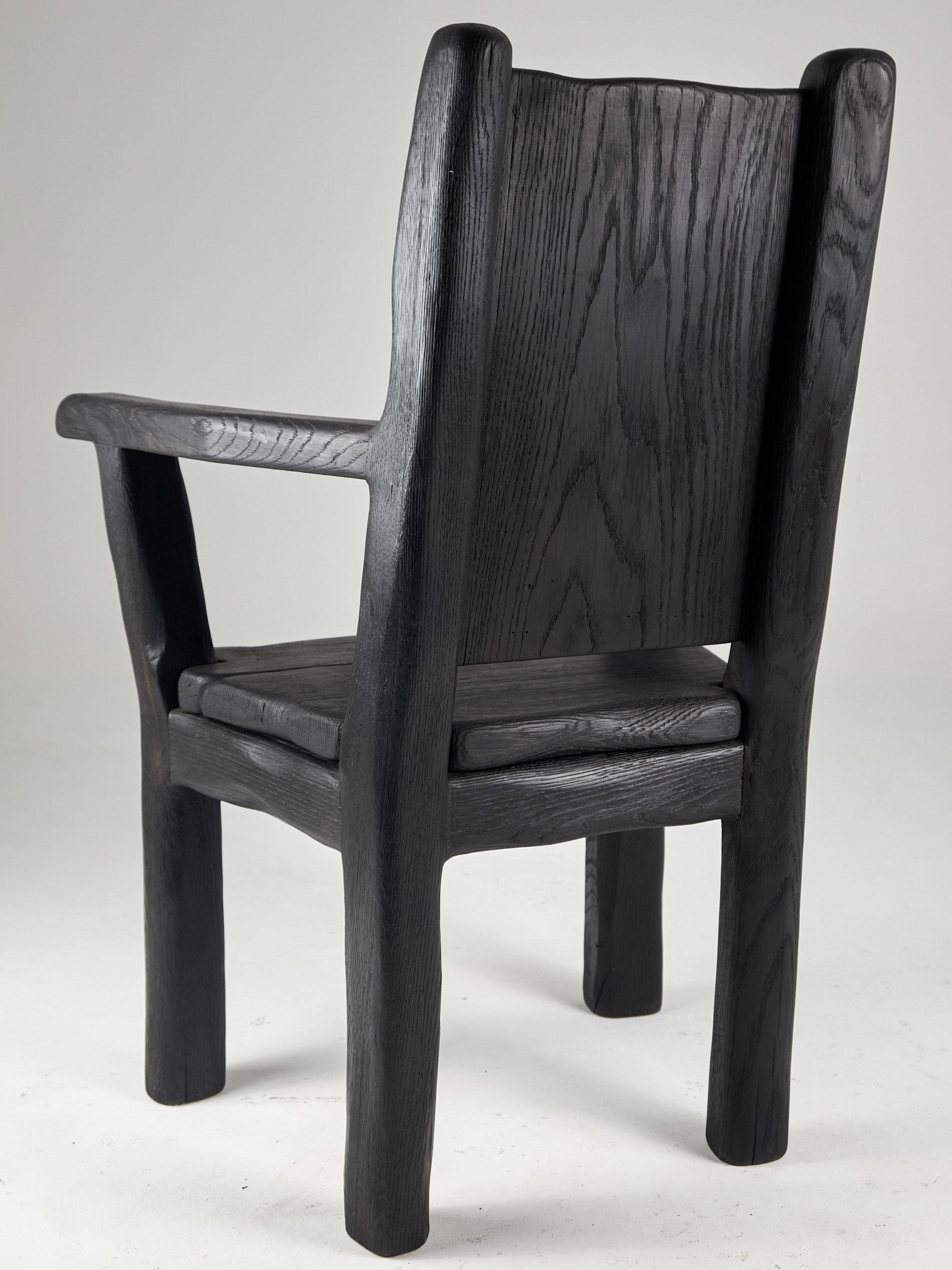 Wood Massive Oak Armchair, Rustic, Burnt Black, For Generations to Last For Sale