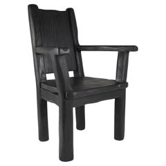 Sillón de roble macizo, rústico, negro quemado, para generaciones venideras