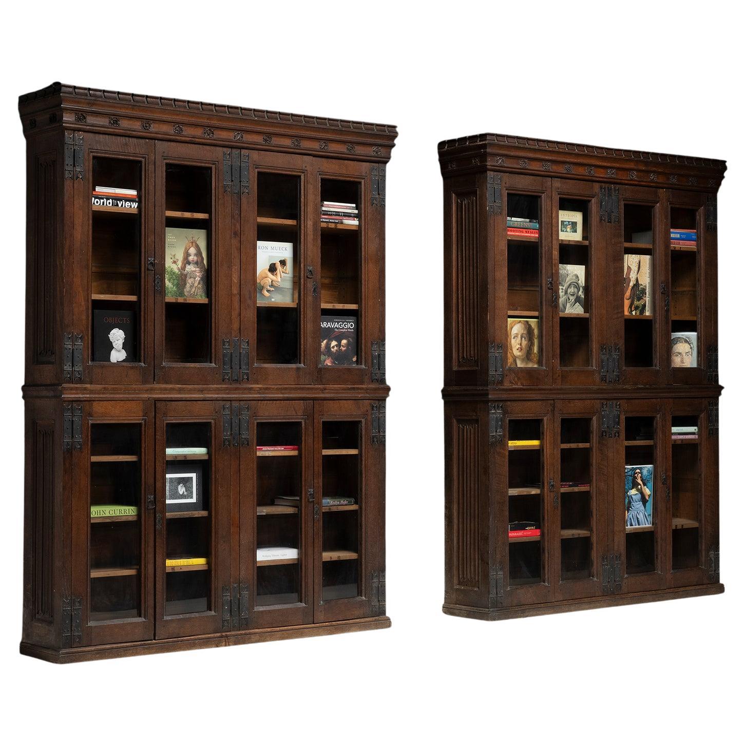 Massive Oak Bookcases, England 1900 For Sale