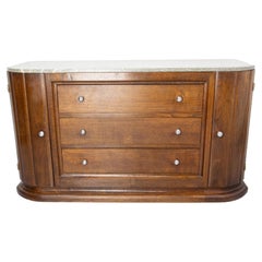 Massive Oak Chrome and Marble Top Credenza Sideboard French Buffet, circa 1940