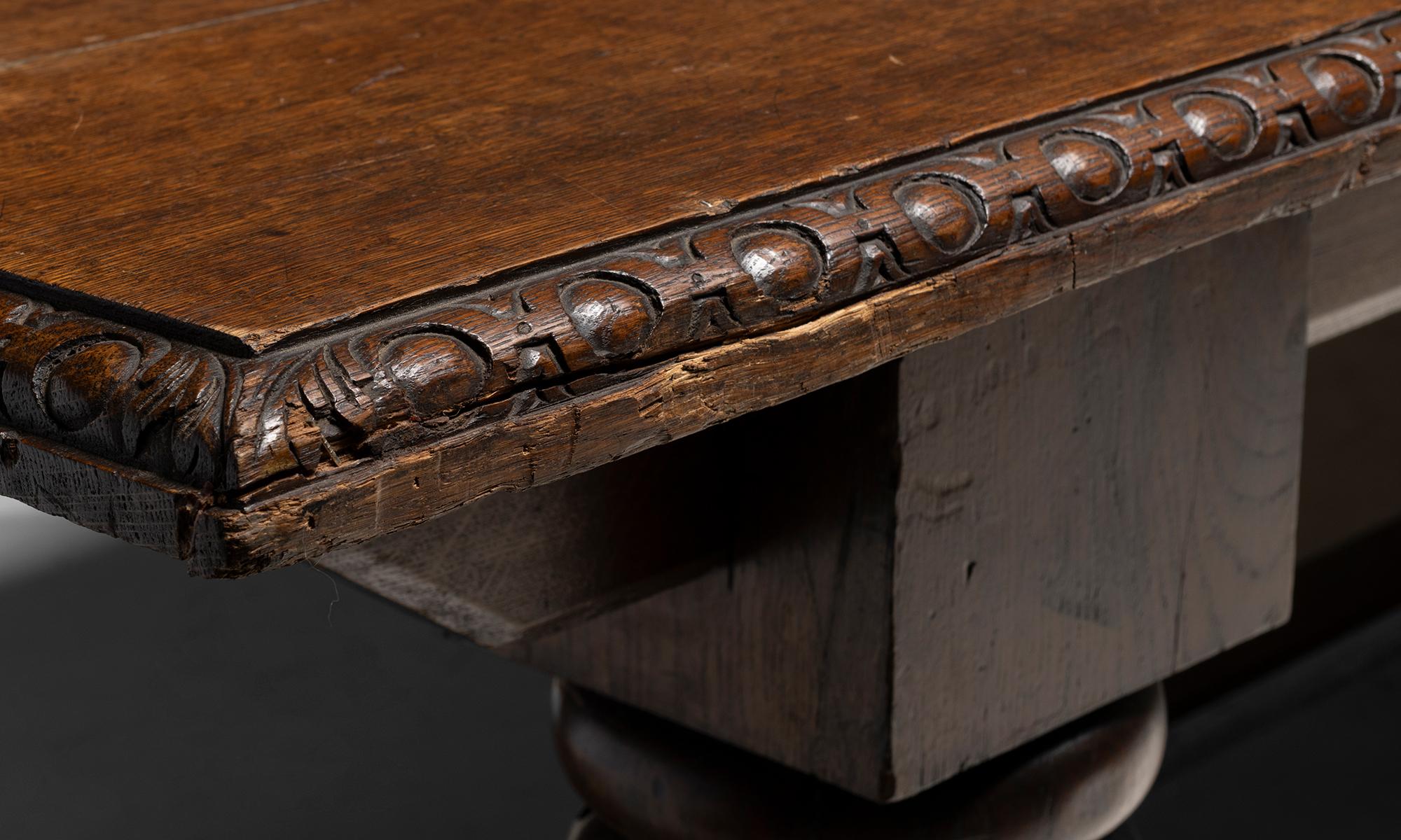 Carved Massive Oak Dining Table, England circa 1890 For Sale