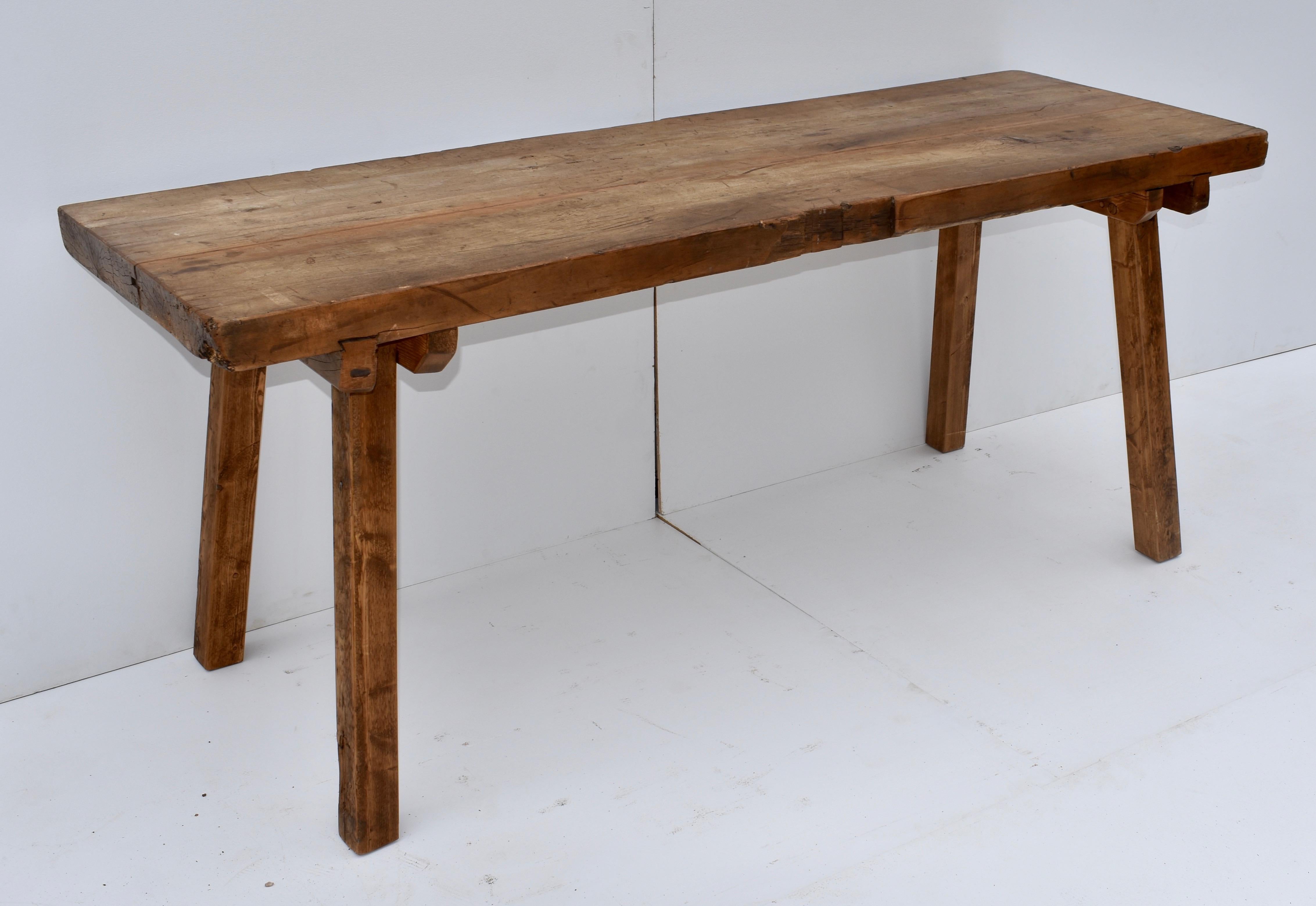 Industrial Massive Oak Pig Bench Butcher's Block Table