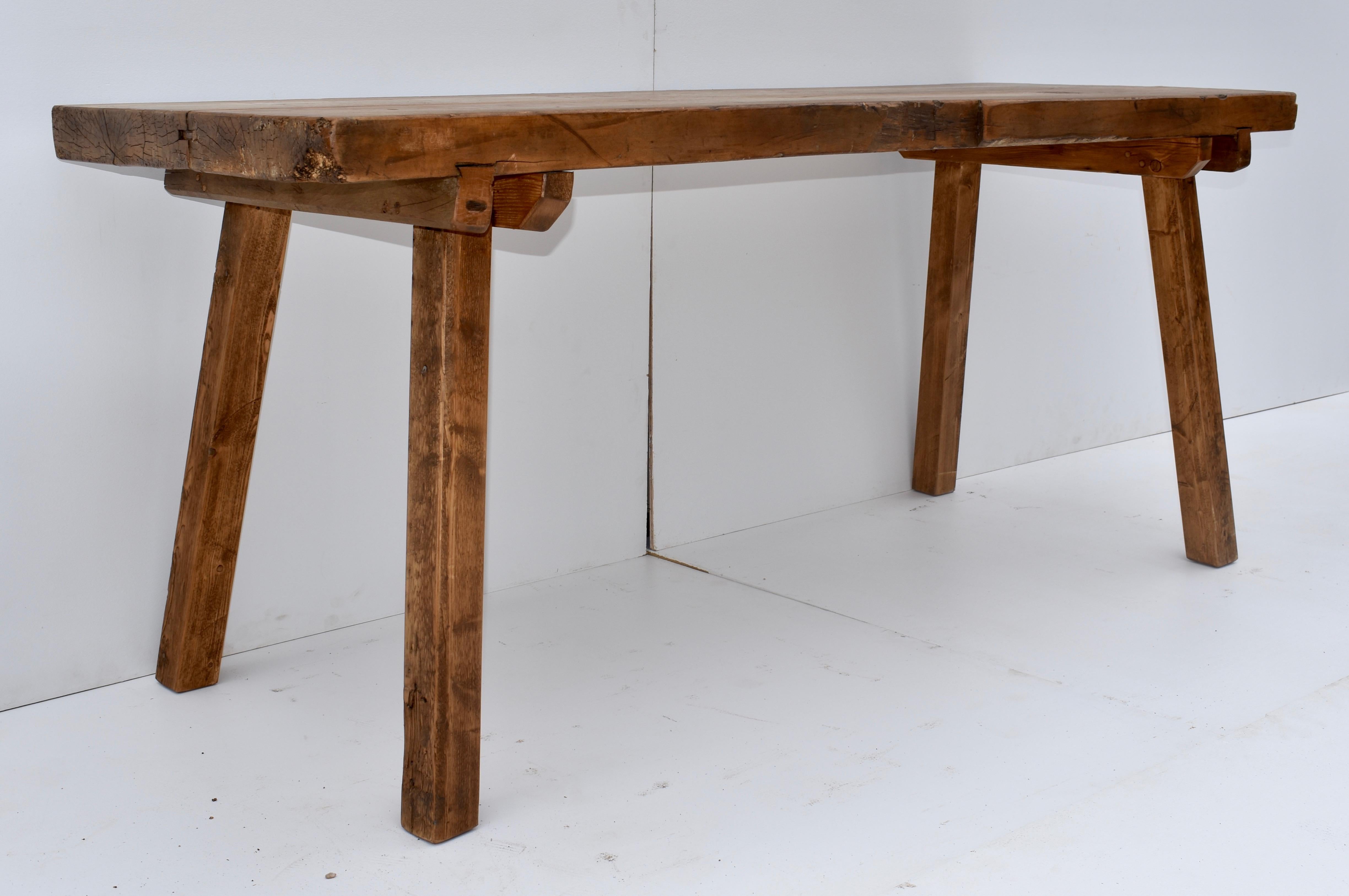 Polished Massive Oak Pig Bench Butcher's Block Table