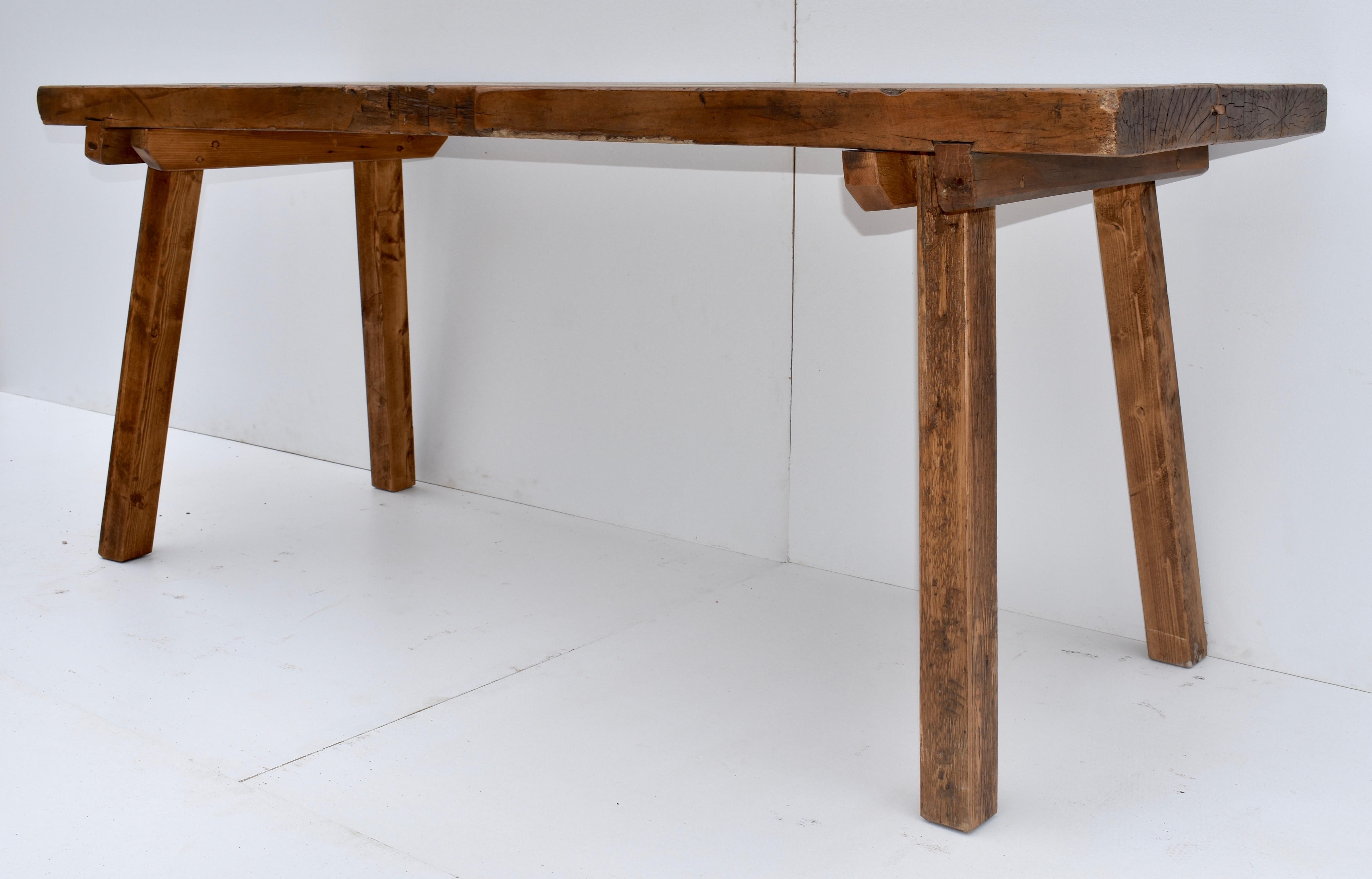 Massive Oak Pig Bench Butcher's Block Table In Good Condition In Baltimore, MD