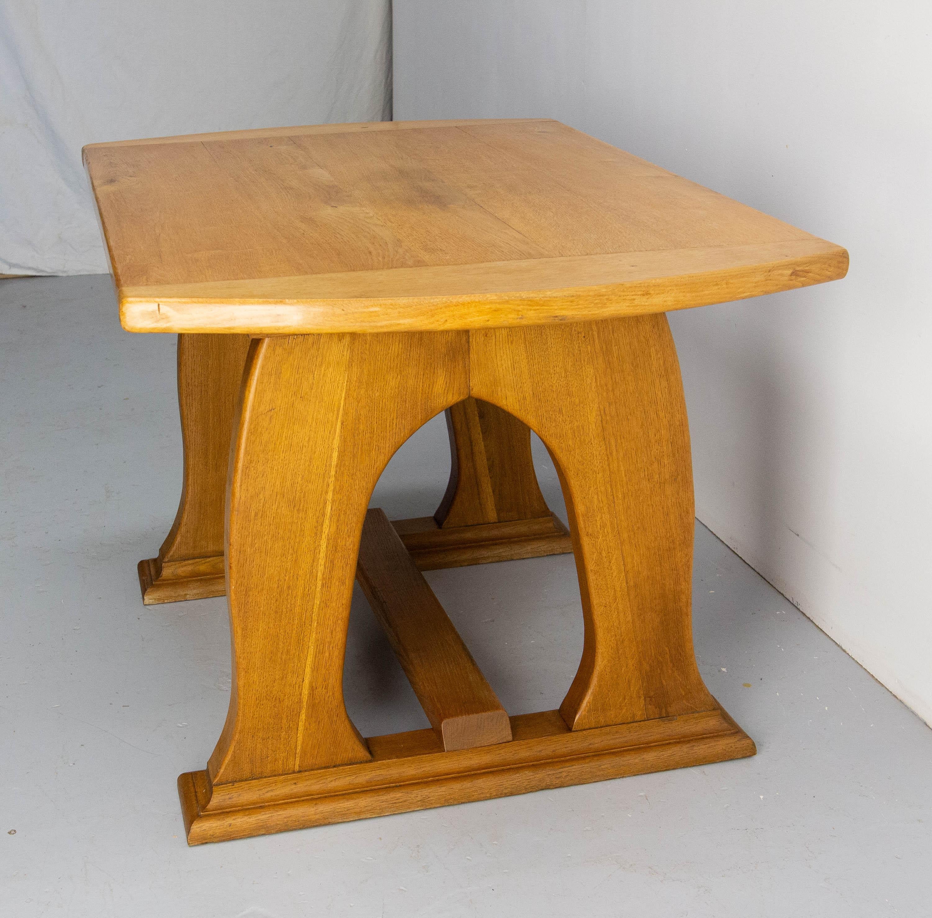 French Massive Oak Table Art Nouveau Inspiration, France, Mid-20th Century For Sale