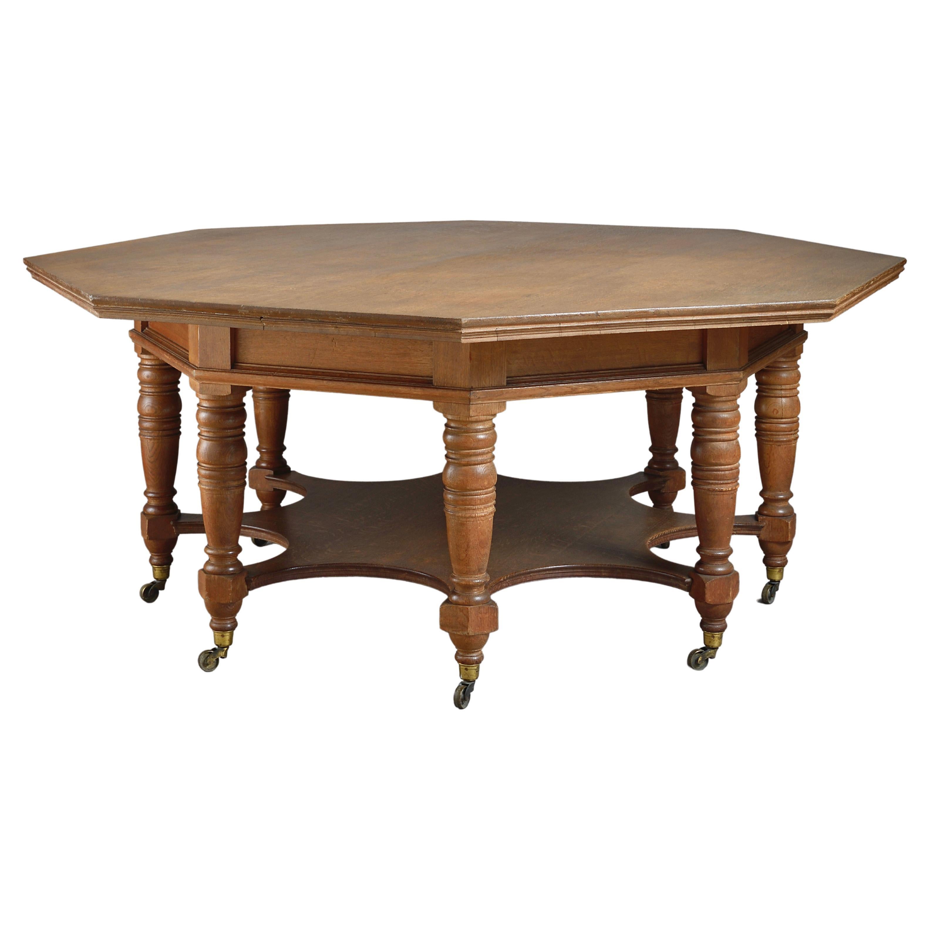 Massive Octagonal Oak Centre Table For Sale