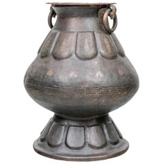 Massive Older Age Patinated and Engraved Brass Handled Urn